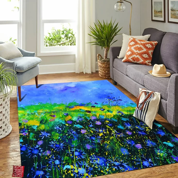 Blue Flowers Rectangle Rug