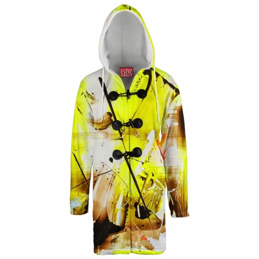 Yellow Abstract Hooded Cloak Coat