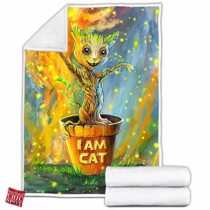 Groot x Cat Fleece Blanket