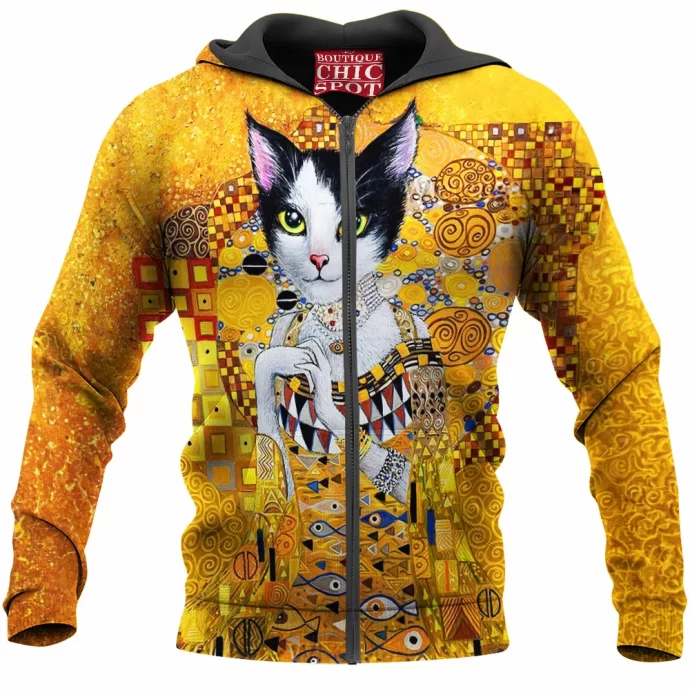 Cat in Gold Zip Hoodie