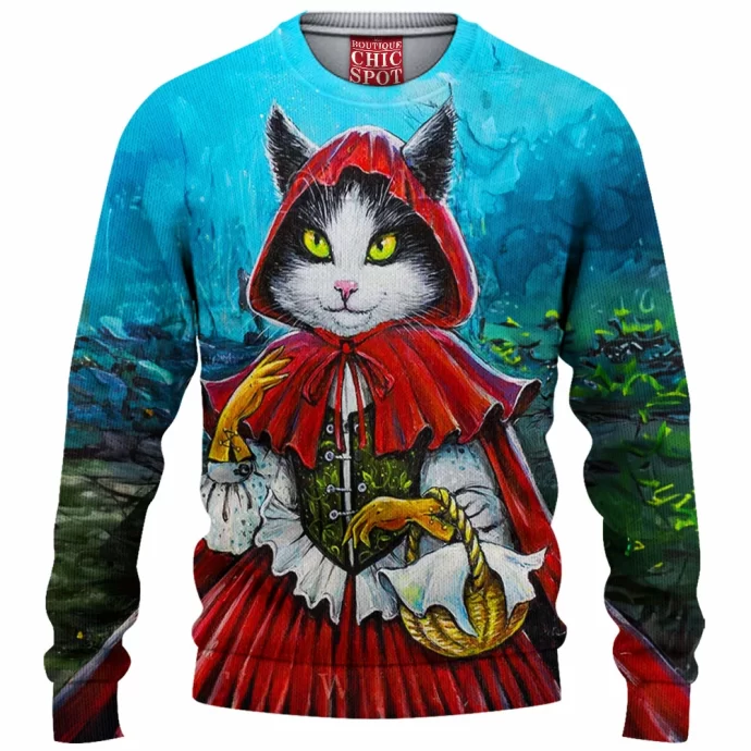 Red Riding Hood Cat Knitted Sweater