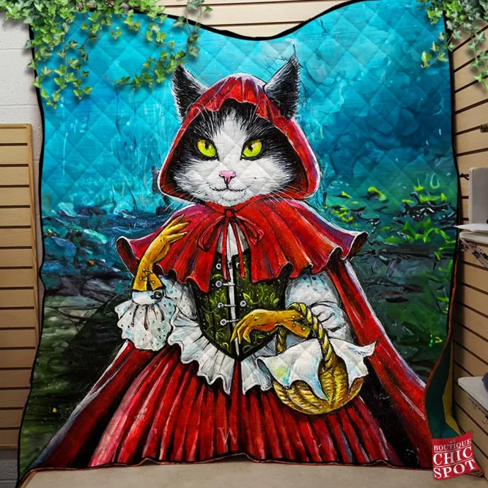 Red Riding Hood Cat Quilt Blanket