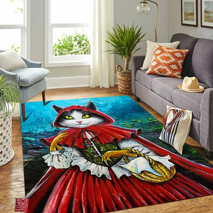 Red Riding Hood Cat Rectangle Rug