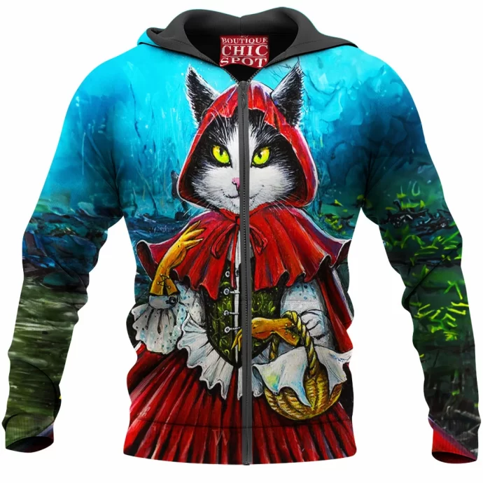 Red Riding Hood Cat Zip Hoodie