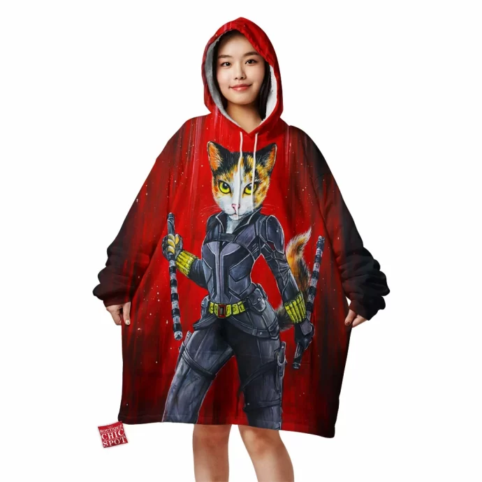 Black Widow Cat Blanket Hoodie