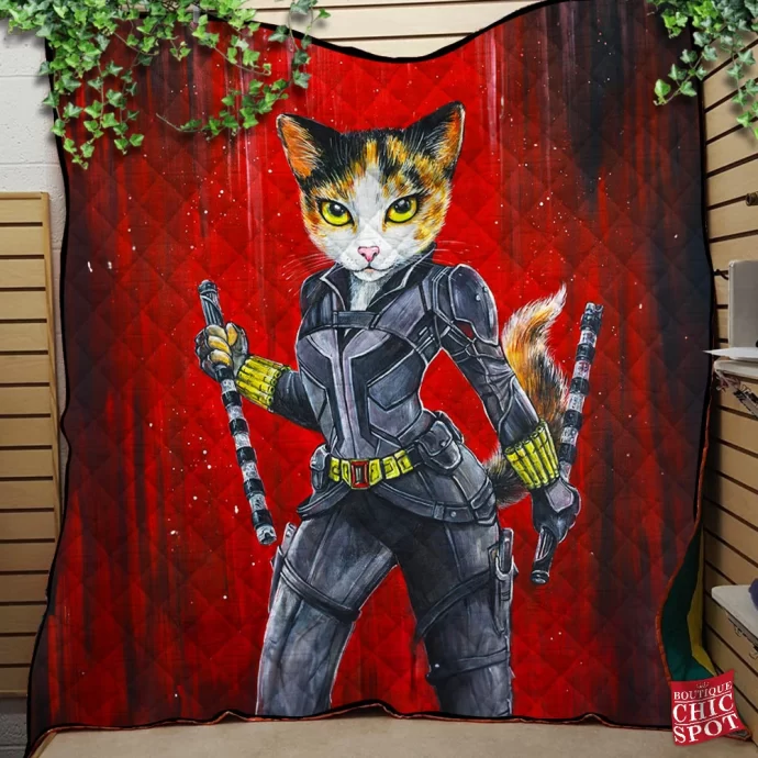 Black Widow Cat Quilt Blanket