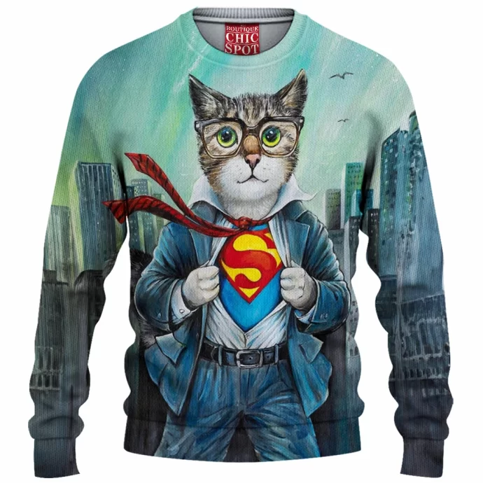 Superman Cat Knitted Sweater