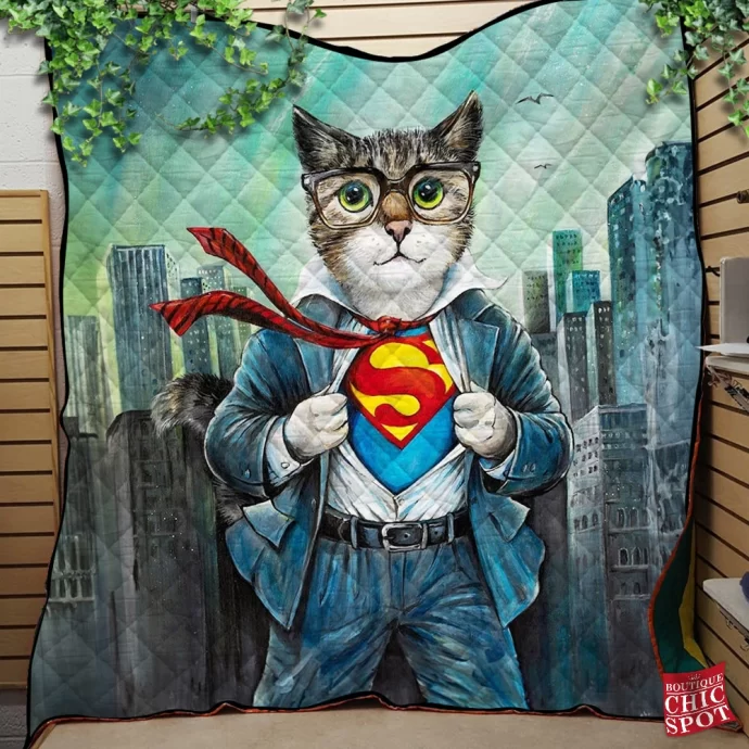 Superman Cat Quilt Blanket