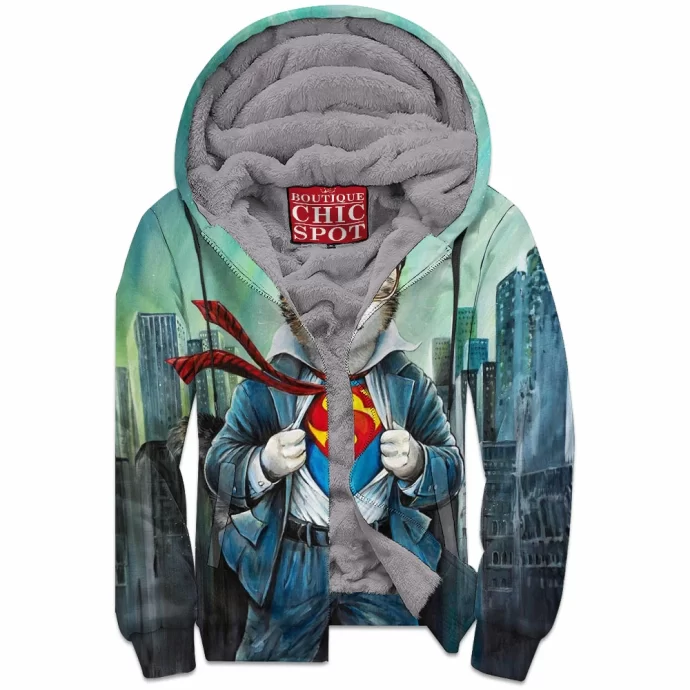 Superman Cat Zip Fleece Hoodie