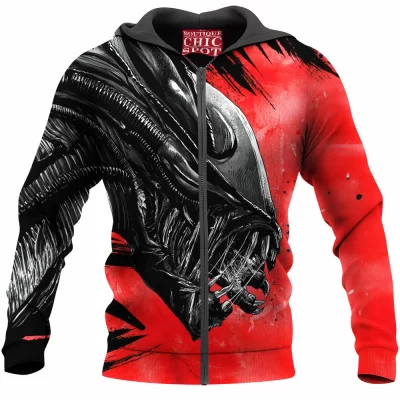 Alien Zip-Hoodie, Horror Zip-Hoodie, Sci-Fi Zip-Hoodie, Xenomorph Zip-Hoodie