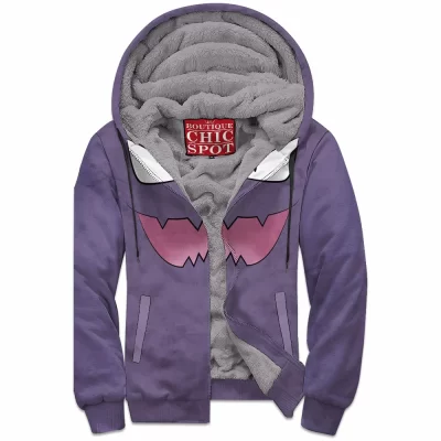 Anime Zip-Fleece-Hoodie, Haunter Zip-Fleece-Hoodie, Pokemon Zip-Fleece-Hoodie