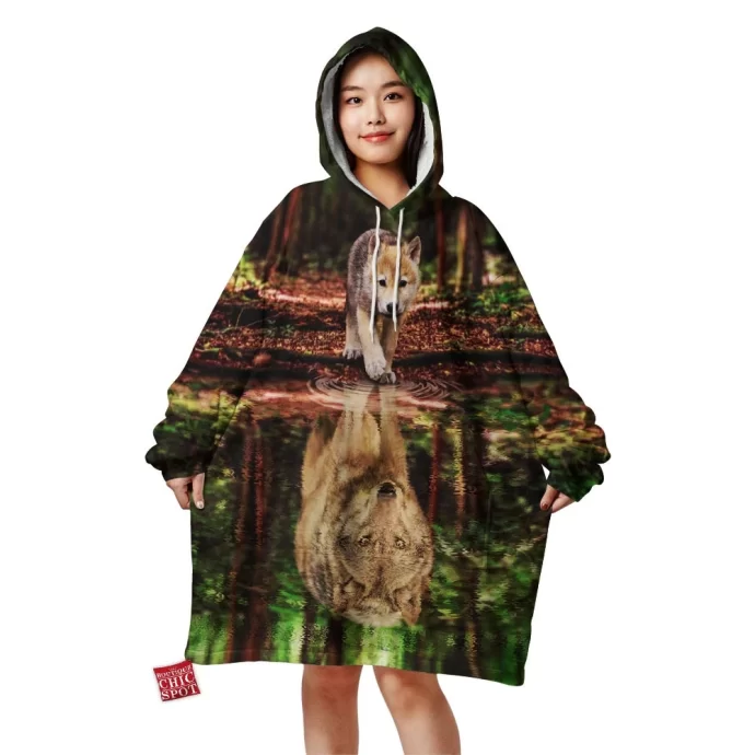 Wolf Water Reflect Blanket Hoodie