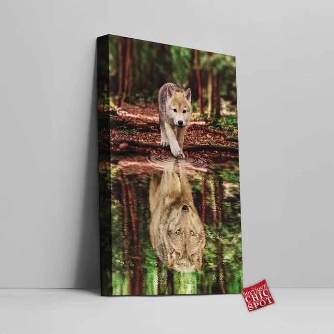 Wolf Water Reflect Canvas Wall Art