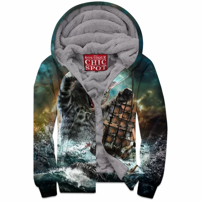 Cat Kraken Zip Fleece Hoodie