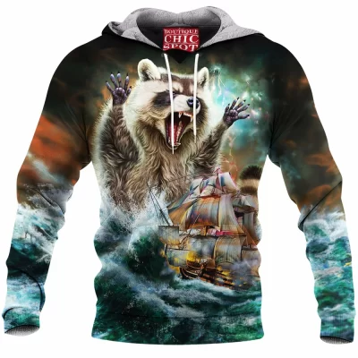 Raccoon Fleece-Hoodie, Kraken Fleece-Hoodie