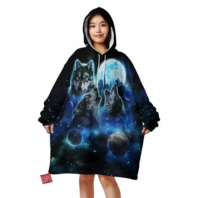 Wolves Full Moon Blanket Hoodie