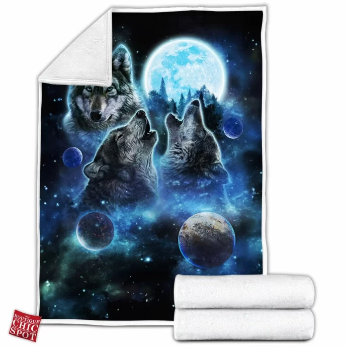 Wolves Full Moon Fleece Blanket