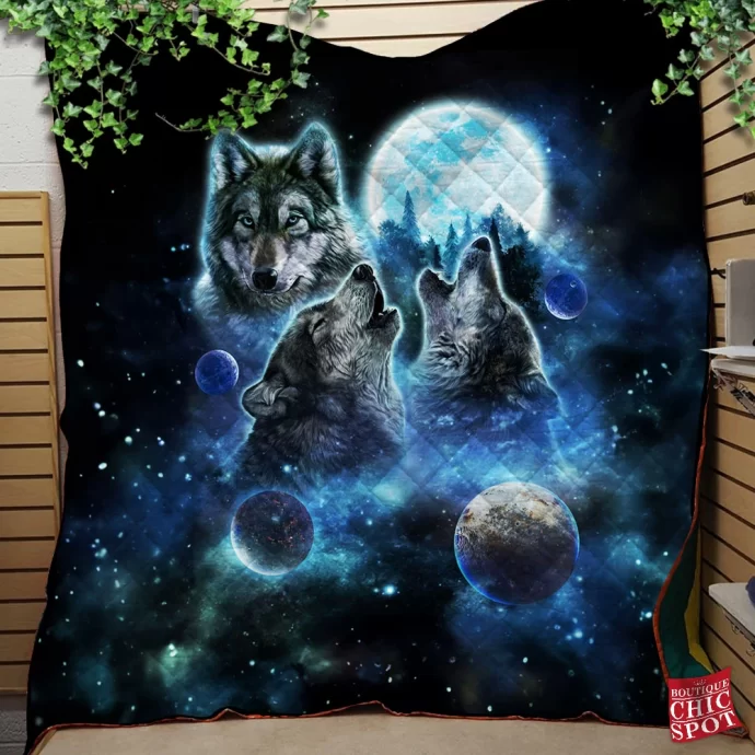 Wolves Full Moon Quilt Blanket