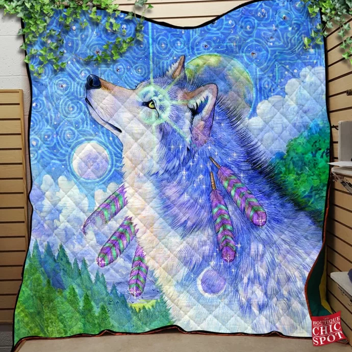 Cosmic Wolf Quilt Blanket