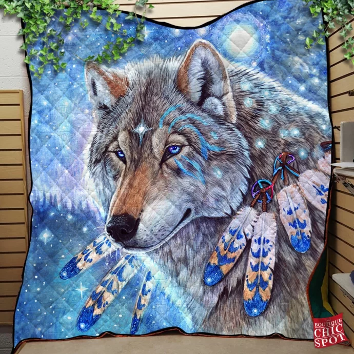 Mystic Spirit Wolf Quilt Blanket