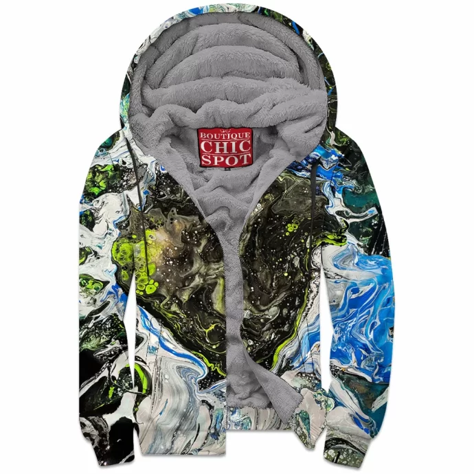 Acrylic Fluid Painting Untitled Zip Fleece Hoodie