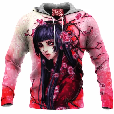 Sakura Maiden Fleece-Hoodie, Anime Girl Fleece-Hoodie, Anime Fleece-Hoodie