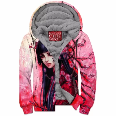 Sakura Maiden Zip-Fleece-Hoodie, Anime Girl Zip-Fleece-Hoodie, Anime Zip-Fleece-Hoodie
