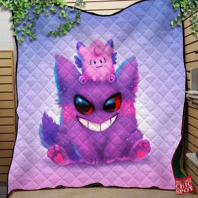 Gengar And Clefable Quilt Blanket