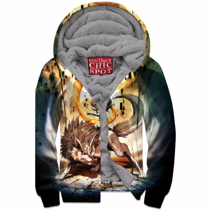 Zelda Midna And Wolf Link Zip Fleece Hoodie