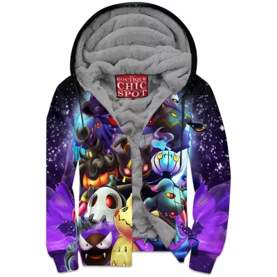 Anime Zip-Fleece-Hoodie, Ghost Pokemon Zip-Fleece-Hoodie