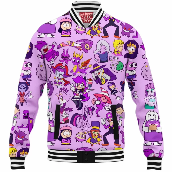 Purple Characters Baseball Jacket