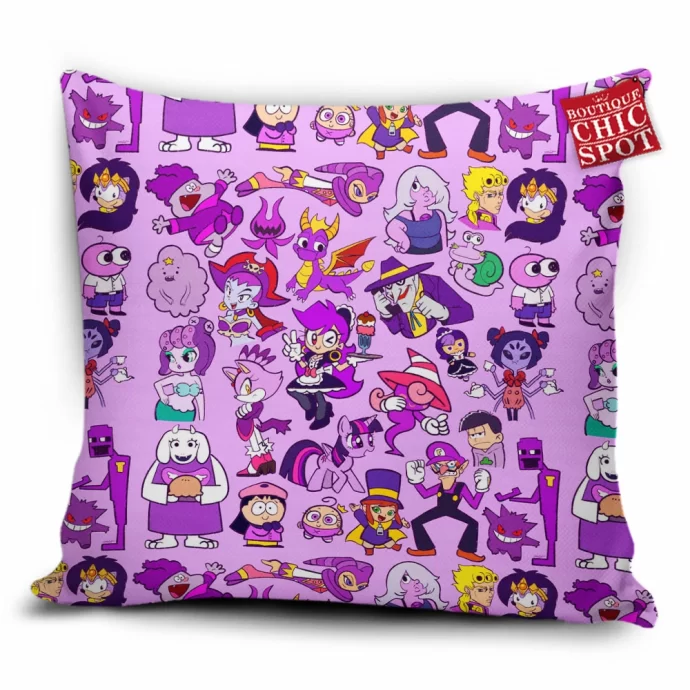 Purple Characters Pillow Cover