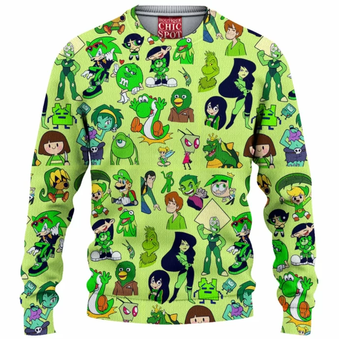 Green Characters Knitted Sweater