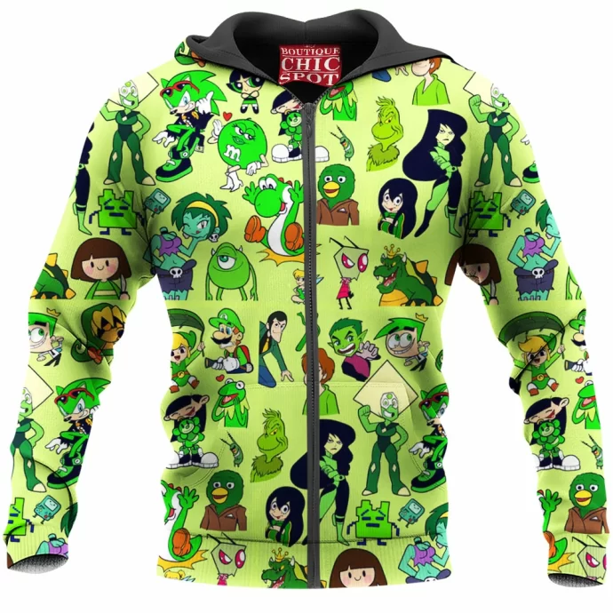 Green Characters Zip Hoodie