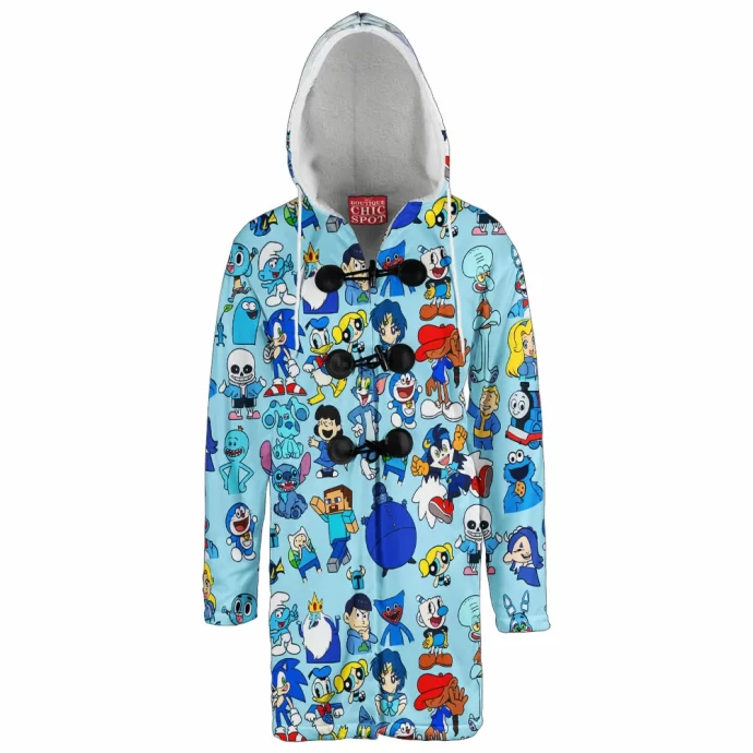 Blue Characters Hooded Cloak Coat