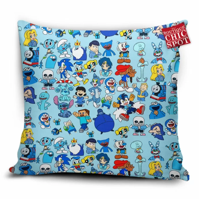 Blue Characters Pillow Cover