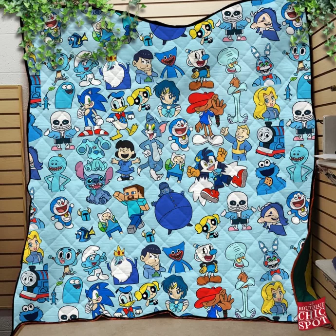 Blue Characters Quilt Blanket