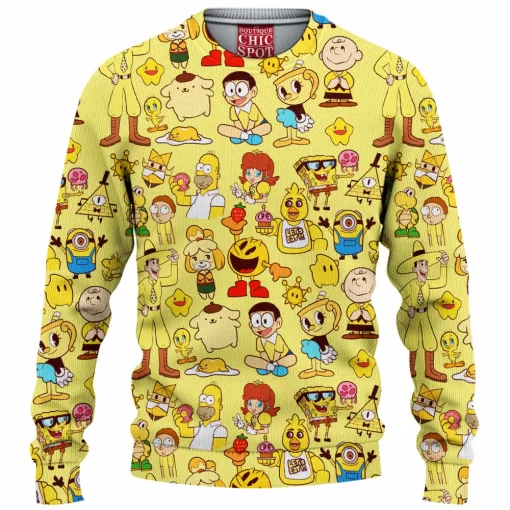 Yellow Characters Knitted Sweater