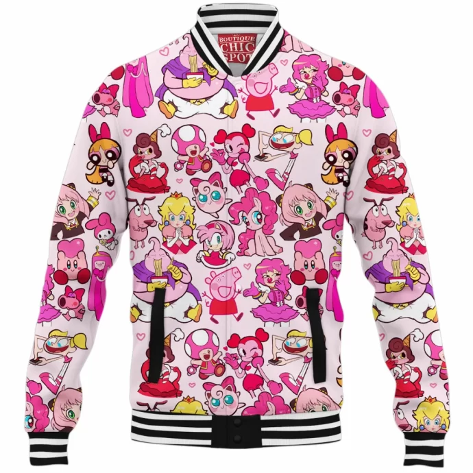 Pink Characters Baseball Jacket