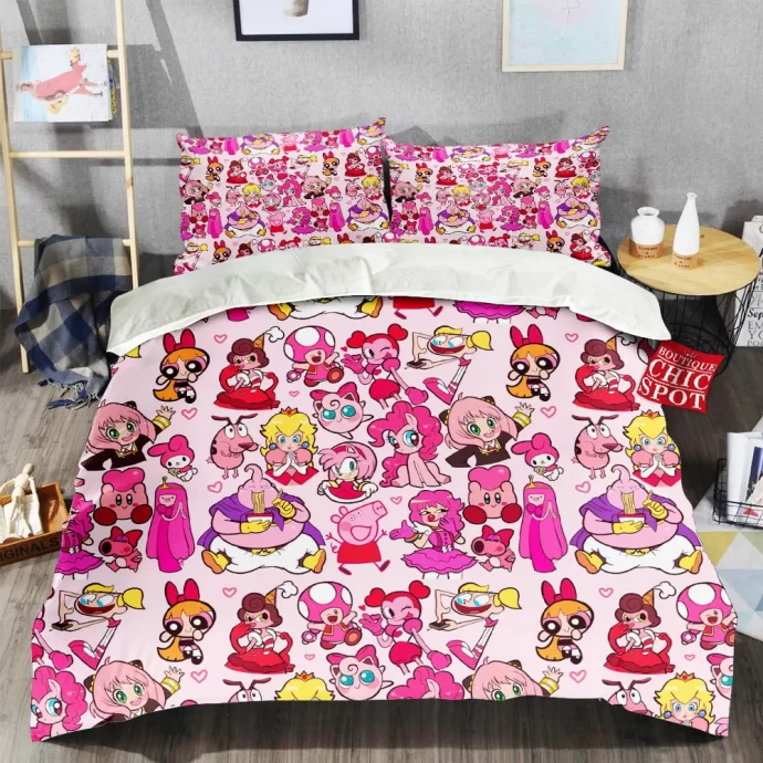 Pink Characters Bedding Set