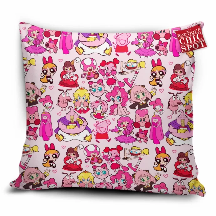 Pink Characters Pillow Cover