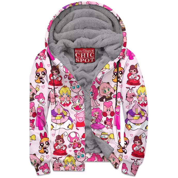 Pink Characters Zip Fleece Hoodie