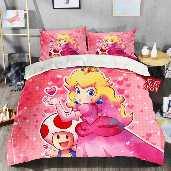 Princess Peach And Toad Bedding Set