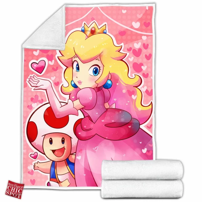 Princess Peach And Toad Fleece Blanket