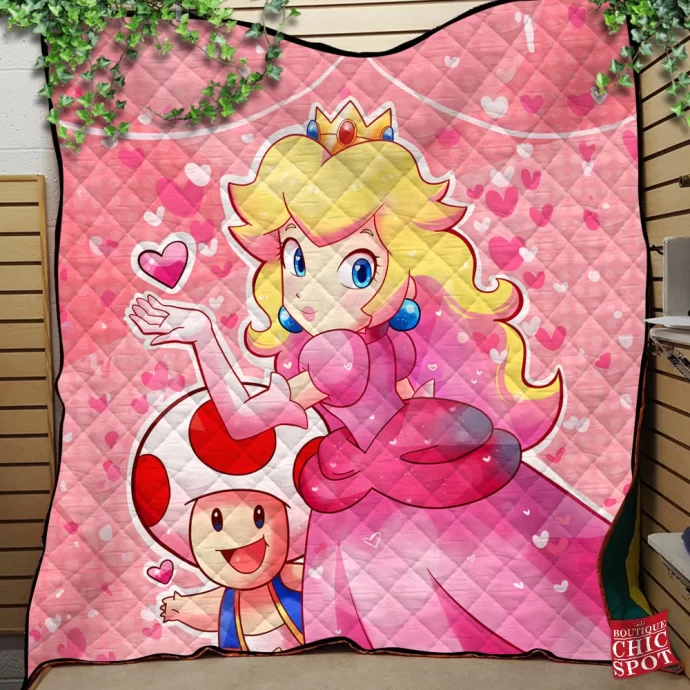 Princess Peach And Toad Quilt Blanket