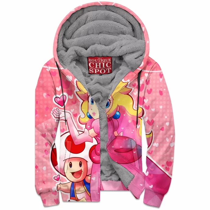 Princess Peach And Toad Zip Fleece Hoodie