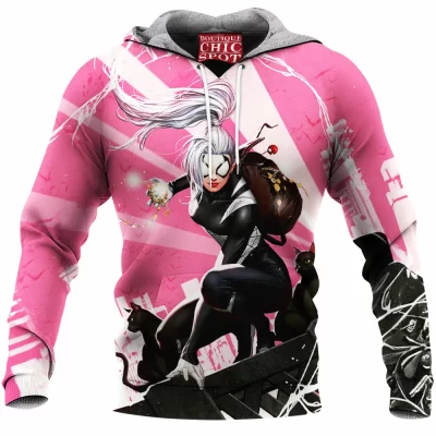 Comic Fleece-Hoodie, Black Cat Fleece-Hoodie