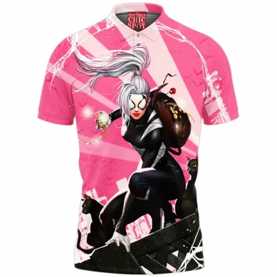Comic Polo Shirt, Black Cat Polo Shirt