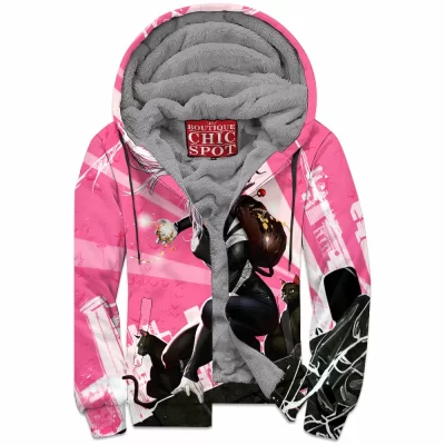 Comic Zip-Fleece-Hoodie, Black Cat Zip-Fleece-Hoodie