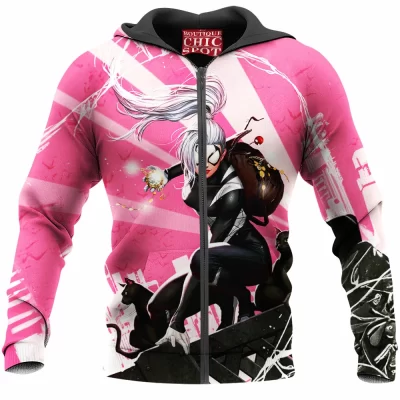 Comic Zip-Hoodie, Black Cat Zip-Hoodie